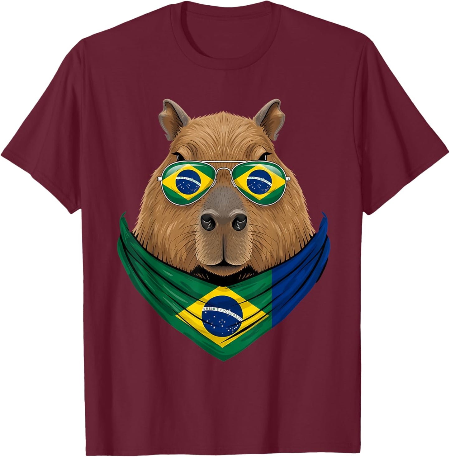 Brasil Flag Capybara Brazilian Pride Brasilian Roots Brazil T-Shirt - T-Shirt | Maroon