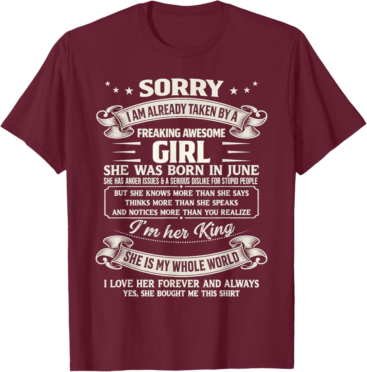 I Am Already Taken by Freaking Awesome Girl Born in June T-Shirt - T-Shirt | Maroon