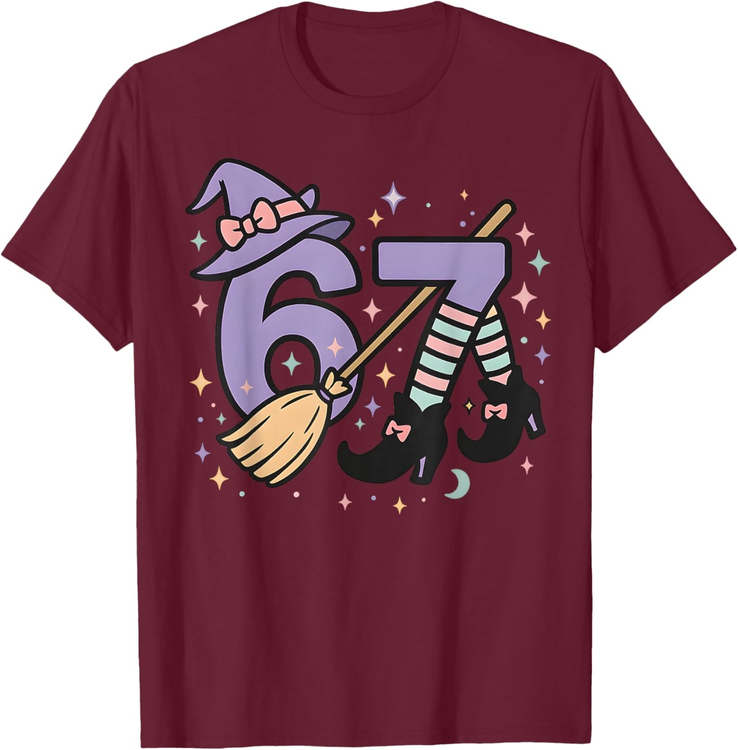 67 Halloween Girls Witch Six Seven 6 7 Brainrot Meme Kids T-Shirt - T-Shirt | Maroon