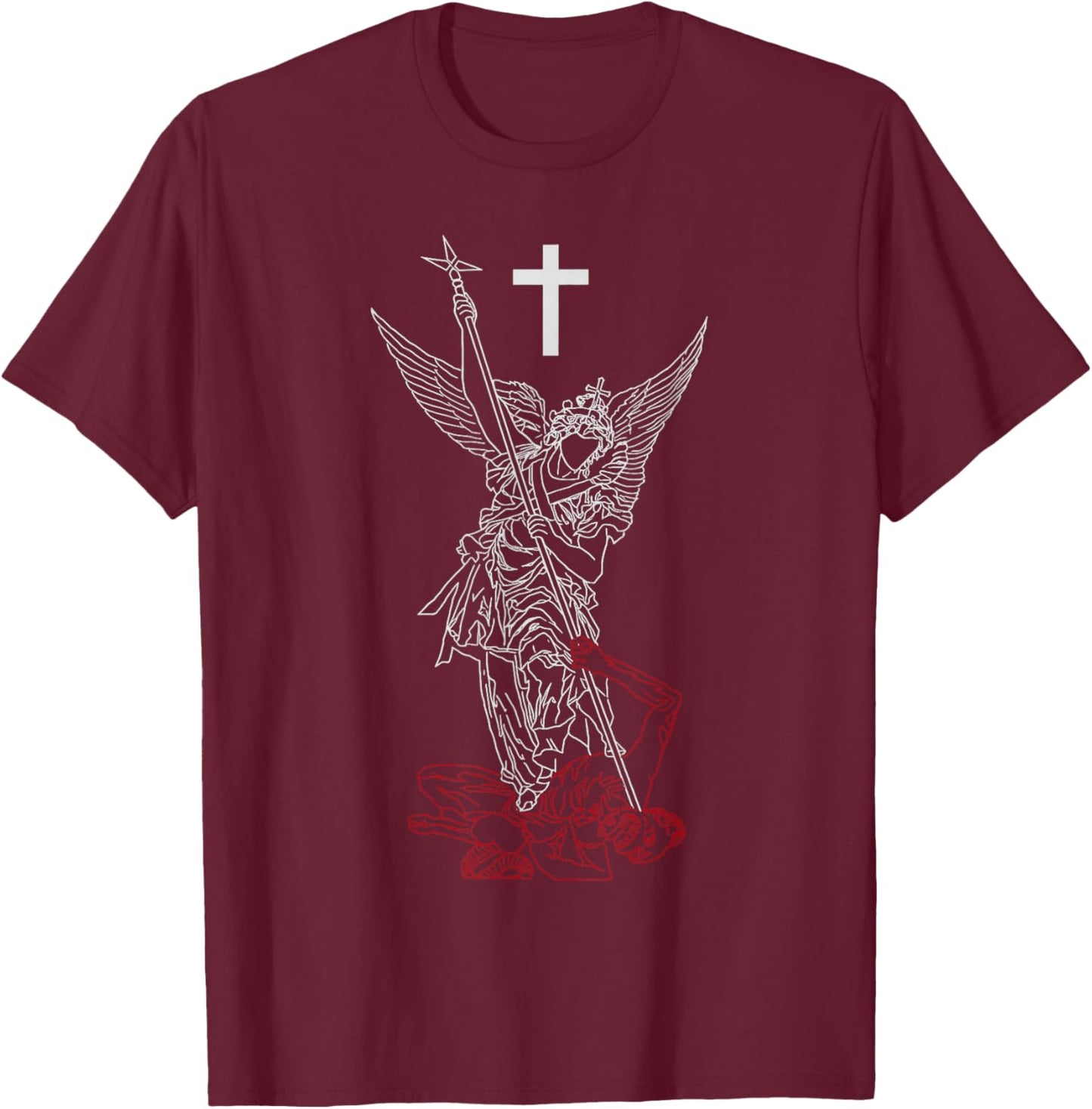 Saint Michael The Archangel Defeating Satan Warrior Faith T-Shirt - T-Shirt | Maroon