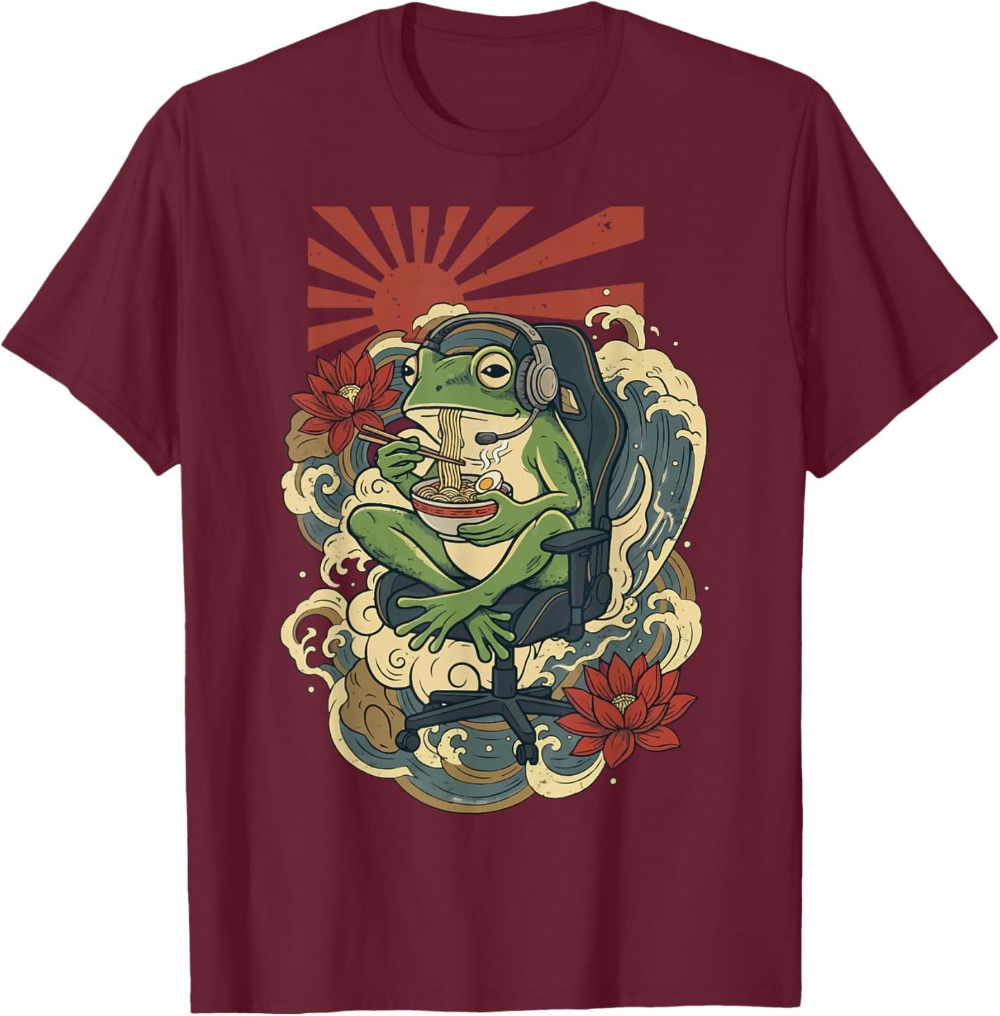 Japanese Gamer Frog Japan Anime Gaming T-Shirt - T-Shirt | Maroon