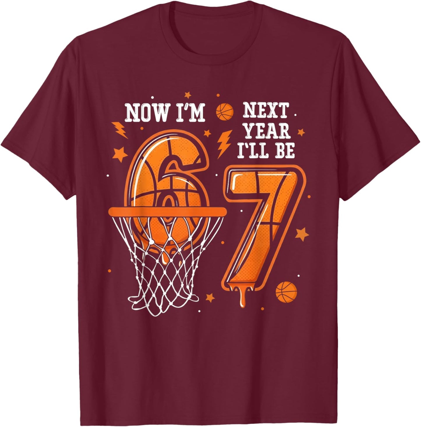 Basketball Birthday Trend Now I'm 6 Next Year I'll be 7 Kids T-Shirt - T-Shirt | Maroon