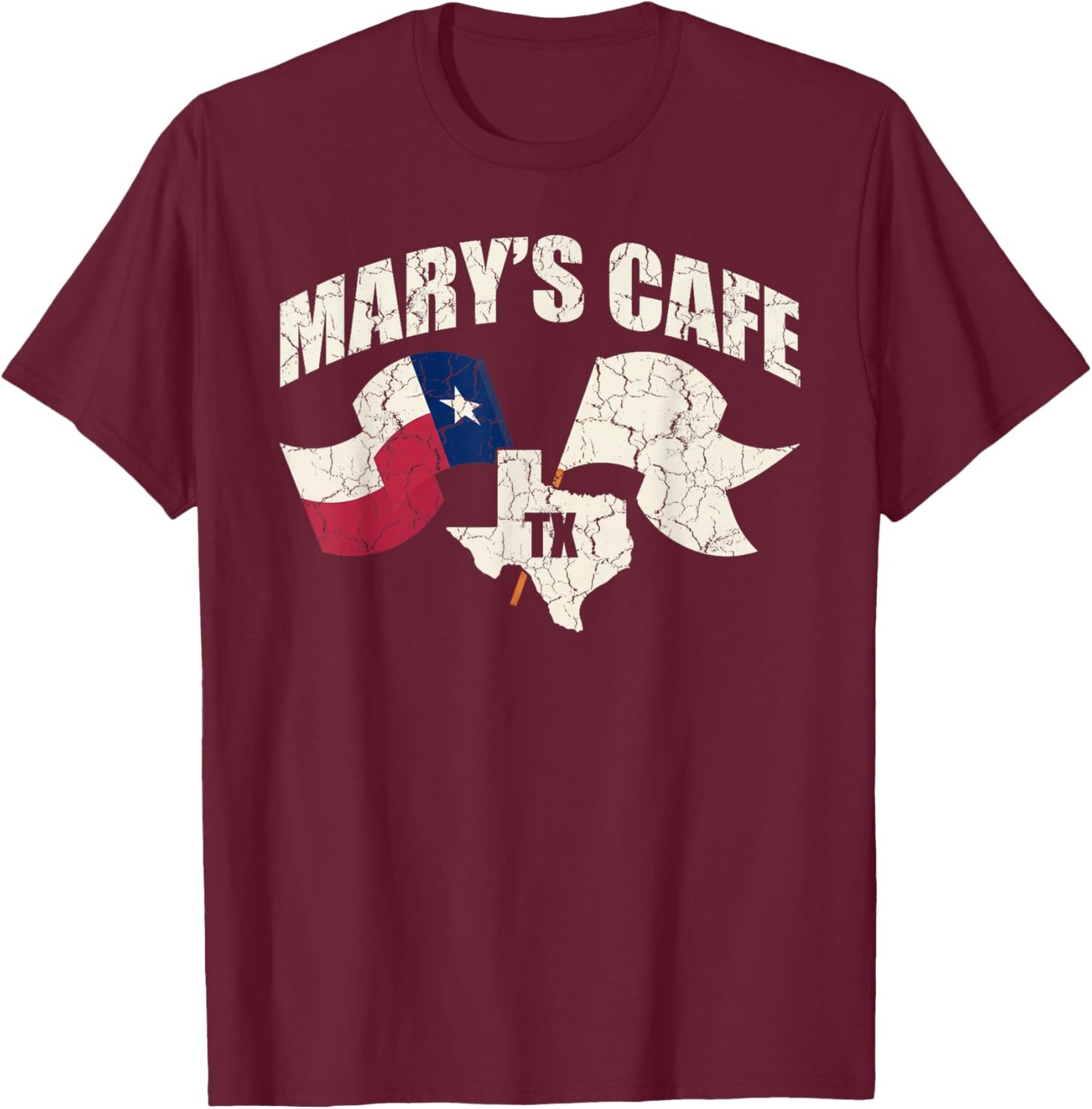 Mary's Cafe Vintage Texas Flag Texans Lover Landman Series T-Shirt - T-Shirt | Maroon