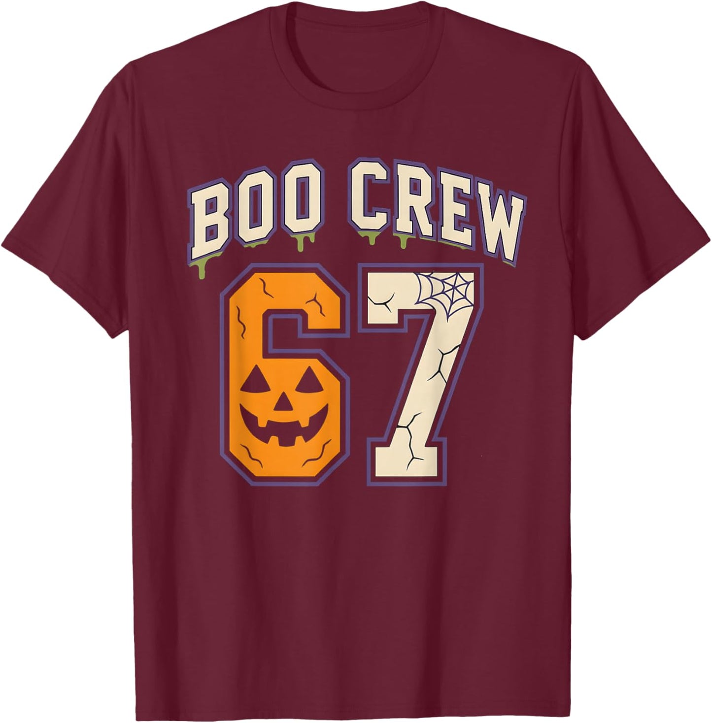 67 Halloween Boo Crew Sports Jersey Brainrot Meme Six Seven T-Shirt - T-Shirt | Maroon