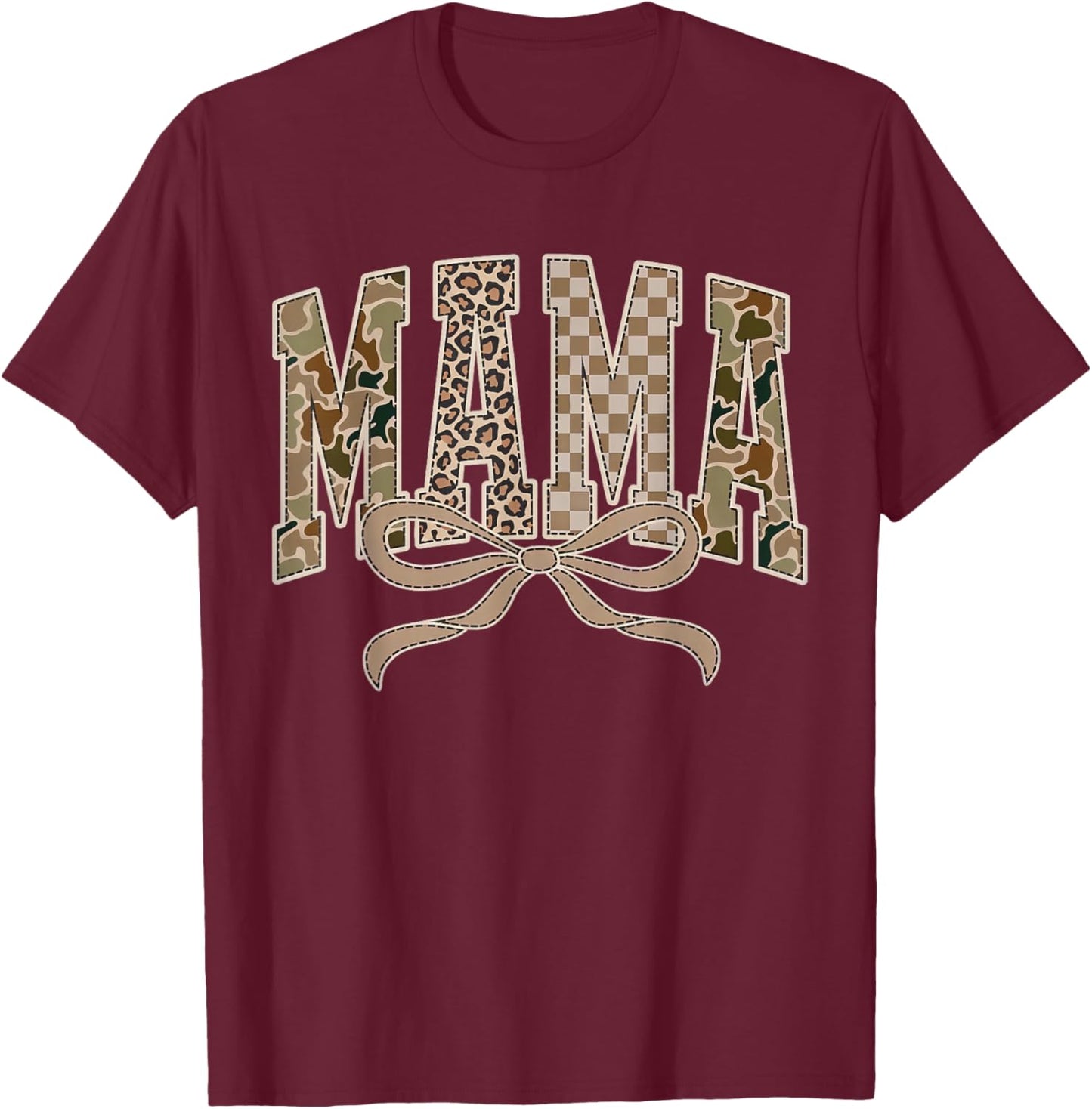 Hunting Mama Coquette Camo Checkered Camouflage Mother's Day T-Shirt - T-Shirt | Maroon