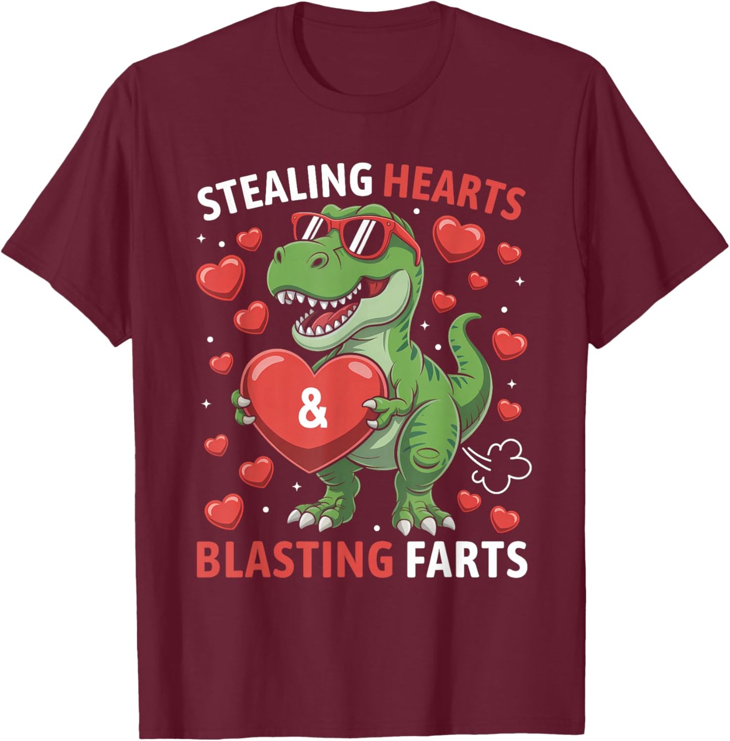 Stealing Hearts and Blasting Farts Kids Valentines Dinosaur T-Shirt - T-Shirt | Maroon