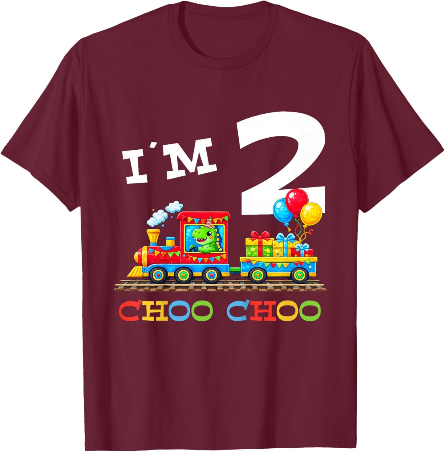 Train Birthday 2 Year Old T-Shirt - T-Shirt | Maroon