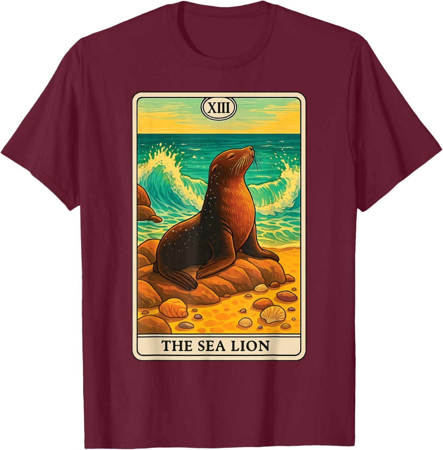 The Sea Lion Tarot Card T-Shirt - T-Shirt | Maroon