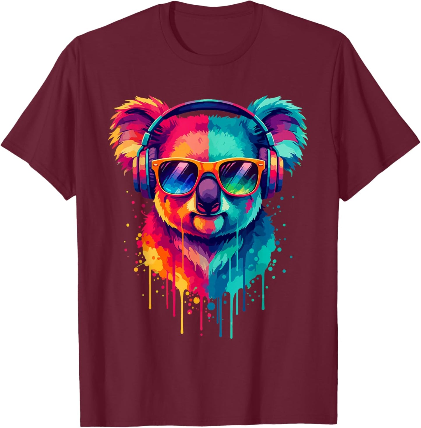 Koala Bear Wearing Headphones and Sunglasses EDM Rave Design T-Shirt - T-Shirt | Maroon