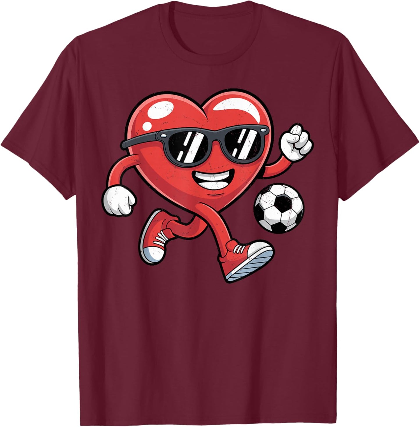Valentines Day Heart Playing Soccer Boys Men Kids T-Shirt - T-Shirt | Maroon