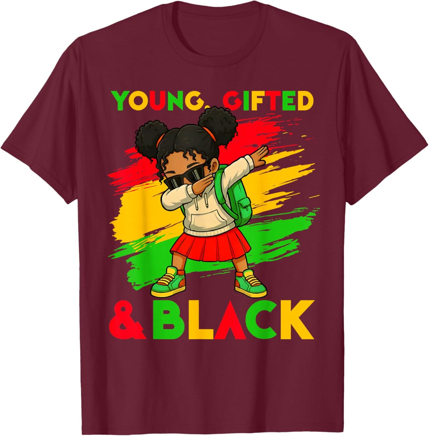Black History Month Young Gifted & Black Cute Dabbing Girls T-Shirt - T-Shirt | Maroon