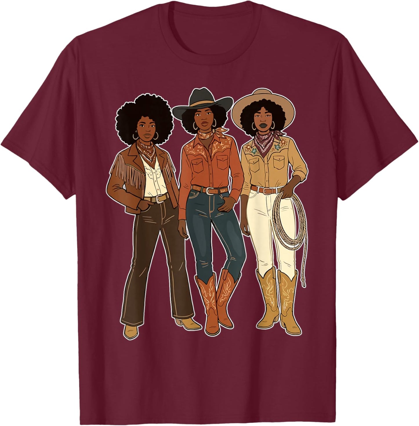 Black Cowgirl Melanin Western Rodeo T-Shirt - T-Shirt | Maroon