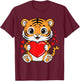 Cute Tiger Holding Heart Kawaii Valentines Day Men Women Kid T-Shirt - T-Shirt | Maroon