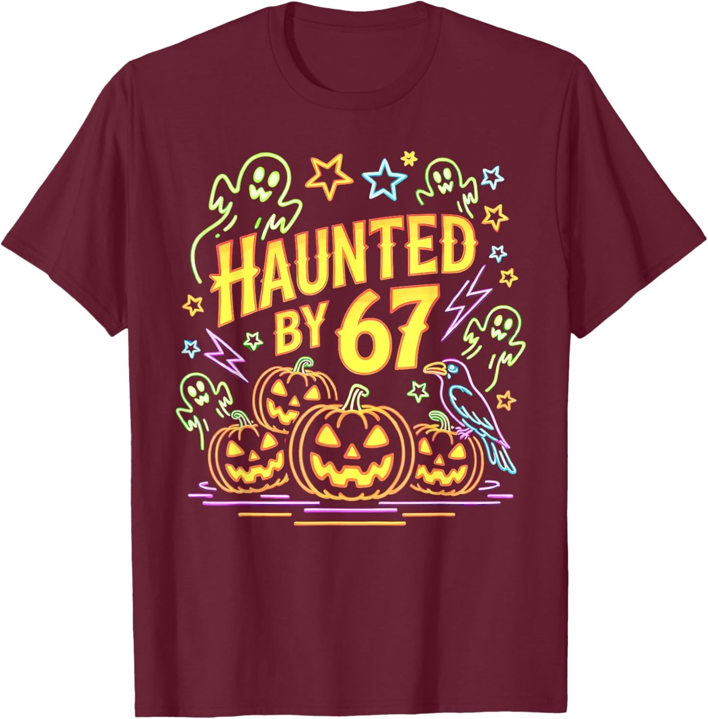 Haunted by 67 Funny Ghost and Pumpkin Halloween T-Shirt - T-Shirt | Maroon