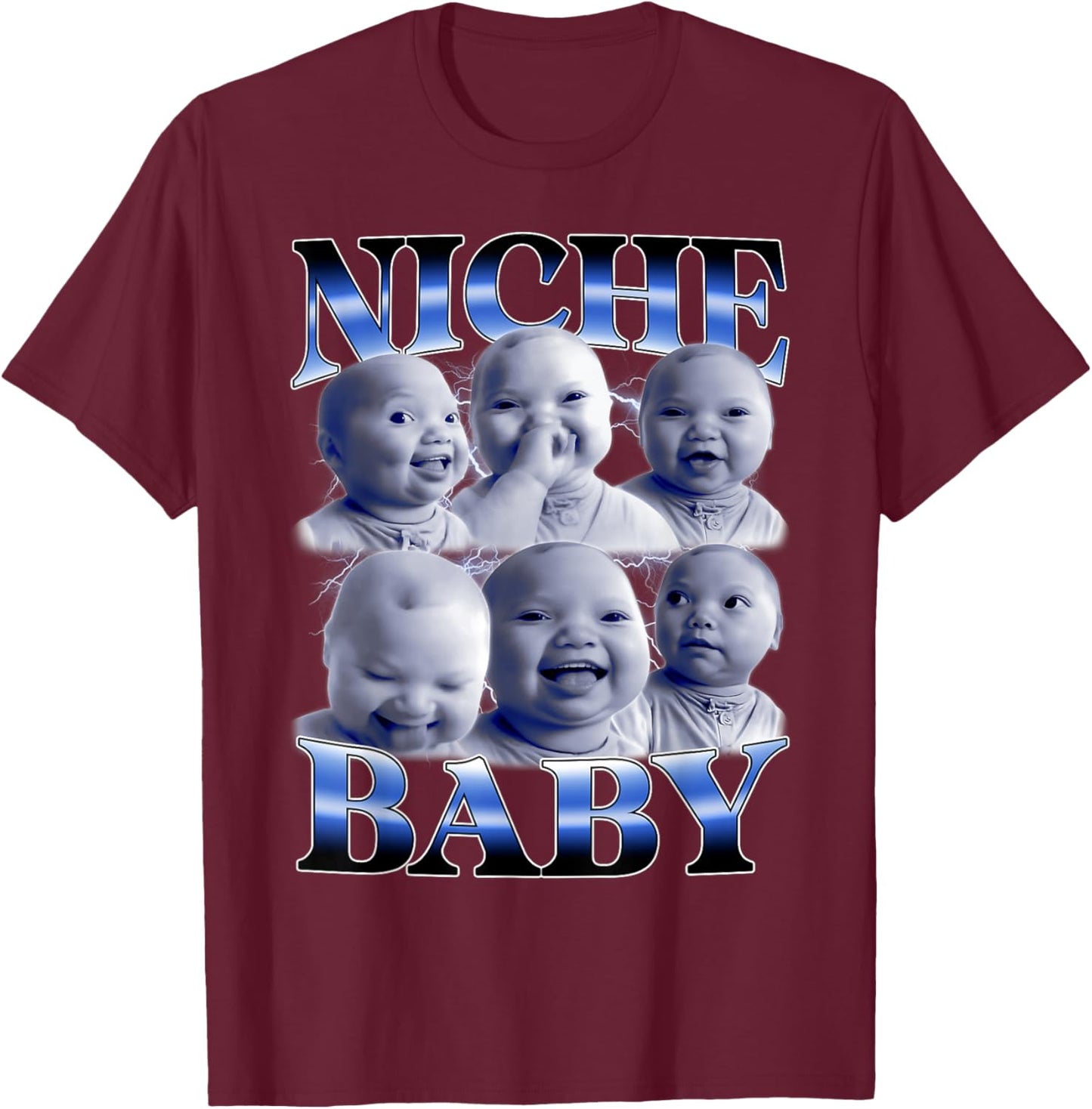 Funny Niche Baby Holding Laugh Baby Ai Meme Bootleg Design T-Shirt - T-Shirt | Maroon