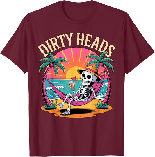 Dirty Heads Skeleton Beach Summer Vacation T-Shirt - T-Shirt | Maroon