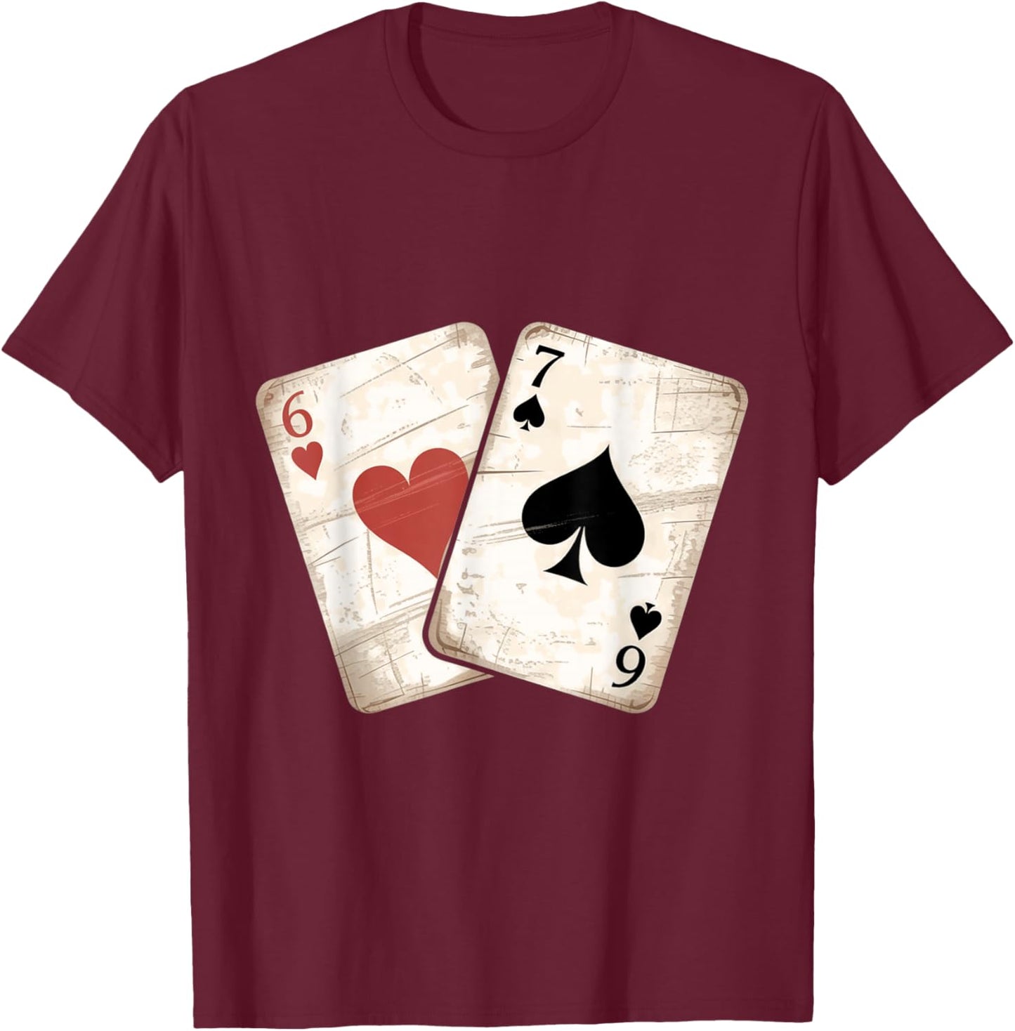 Six Seven Playing Cards Vintage 67 Funny Meme Classic Humor T-Shirt - T-Shirt | Maroon