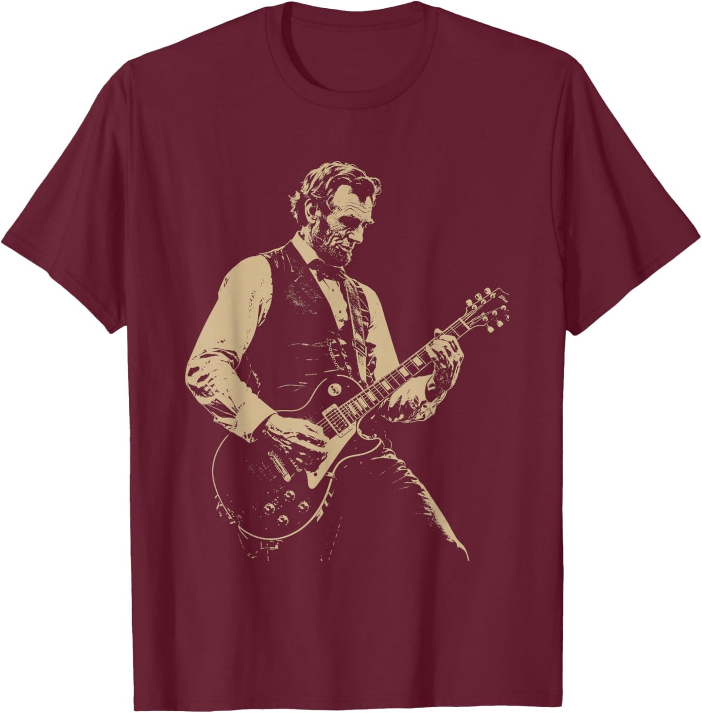 Abraham Lincoln Playing Guitar Retro Vintage Abe Lincoln T-Shirt - T-Shirt | Maroon