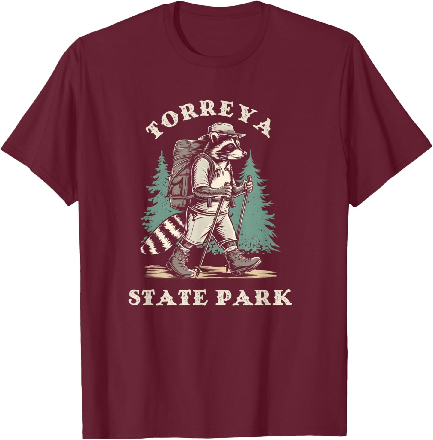 Torreya State Park Florida Hiking Backpacking Raccoon T-Shirt - T-Shirt | Maroon