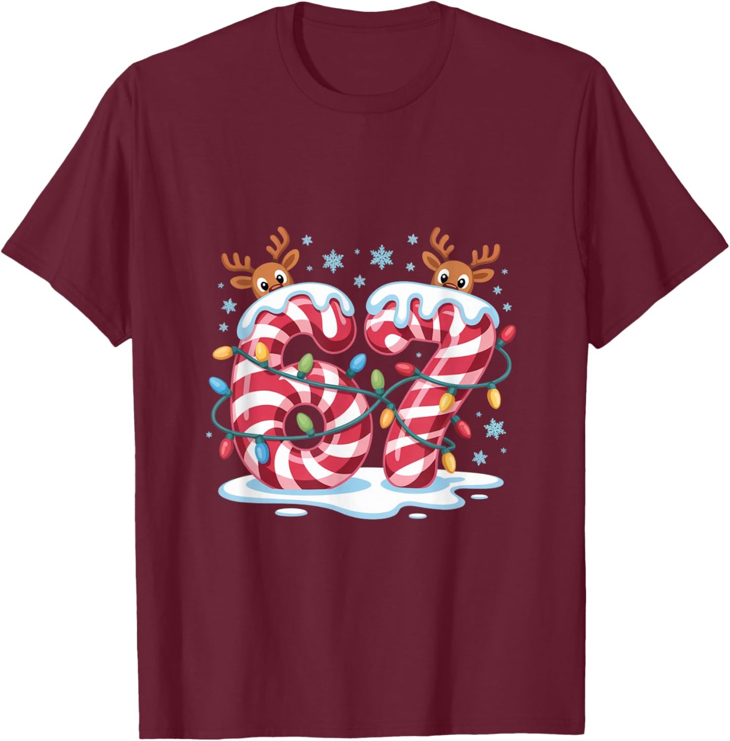 Christmas 67 Funny Xmas Six Seven Ugly Sweater 6-7 T-Shirt - T-Shirt | Maroon