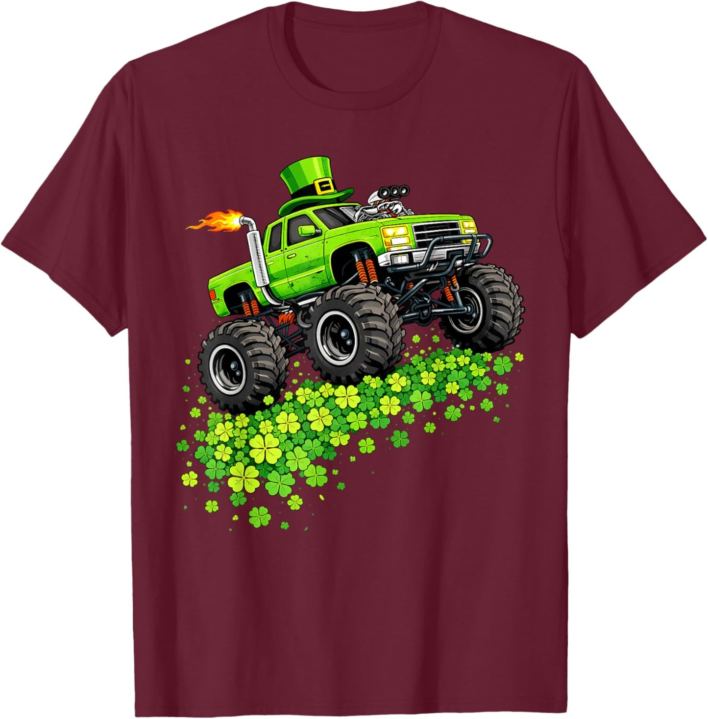 Kids Monster Truck Shamrock St Patrick's Day Boys T-Shirt - T-Shirt | Maroon