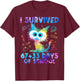 I Survived 67+33 Days of School Funny Cat 100th Day Teacher T-Shirt - T-Shirt | Maroon