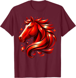 Zodiac Year of The Horse 2026 Chinese New Year Kid Men Women T-Shirt - T-Shirt | Maroon