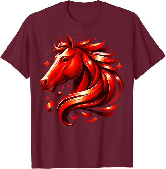 Zodiac Year of The Horse 2026 Chinese New Year Kid Men Women T-Shirt - T-Shirt | Maroon