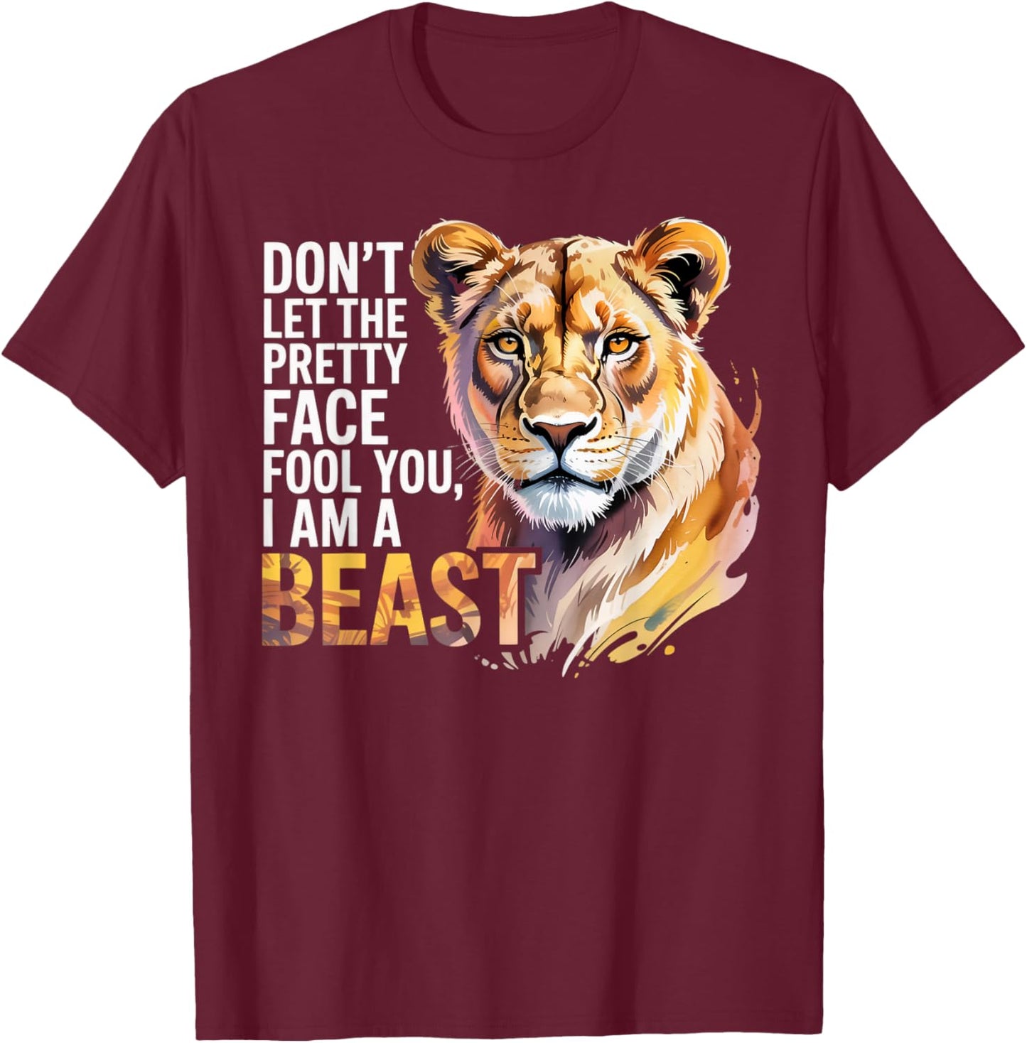 Pretty Face Lion Animal Lioness Women Lioness T-Shirt - T-Shirt | Maroon
