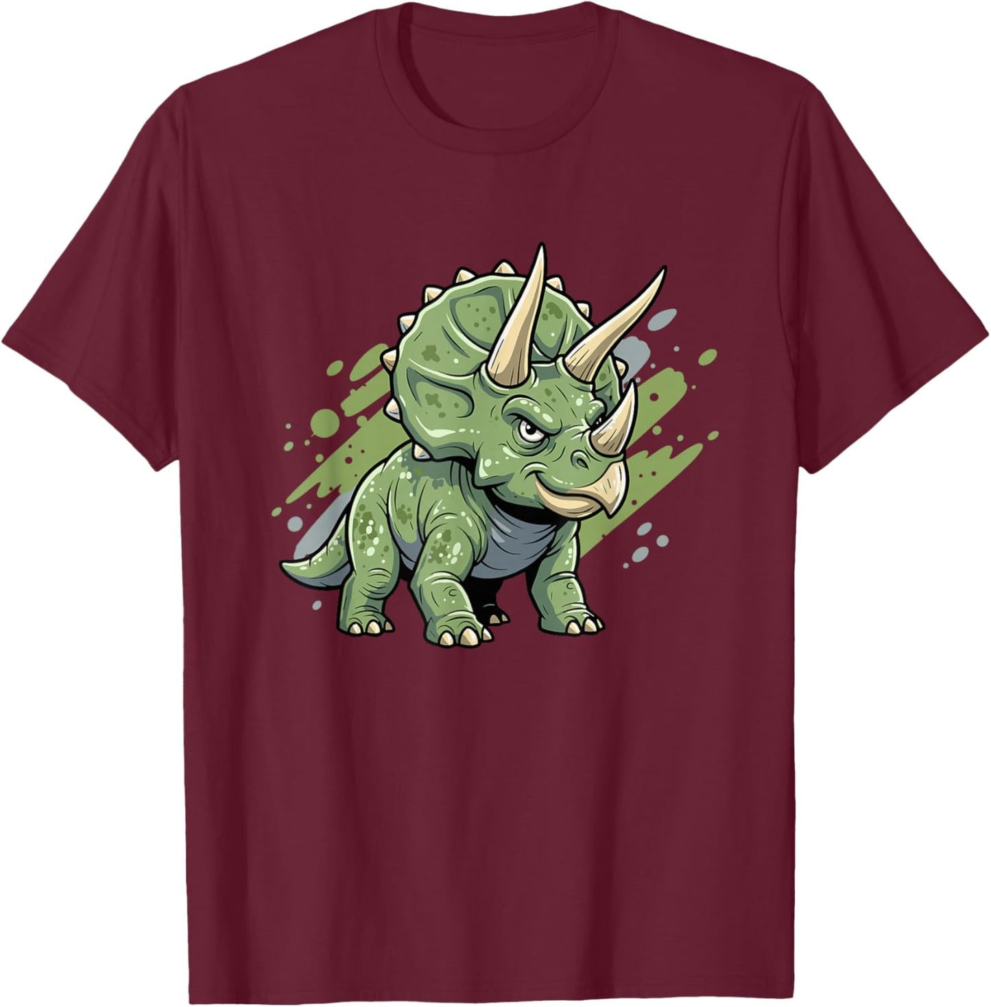 Angry Cute Triceratops Dinosaur Cartoon Kids T-Shirt - T-Shirt | Maroon