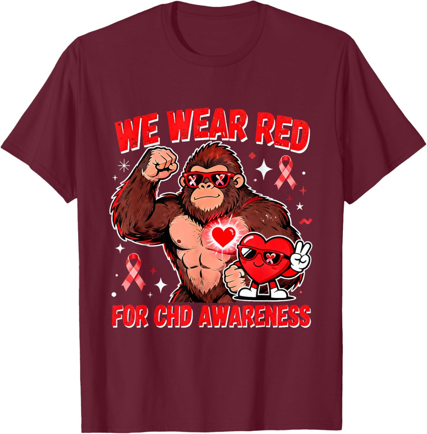 We Wear Red for CHD Awareness Heart Warrior Support T-Shirt - T-Shirt | Maroon