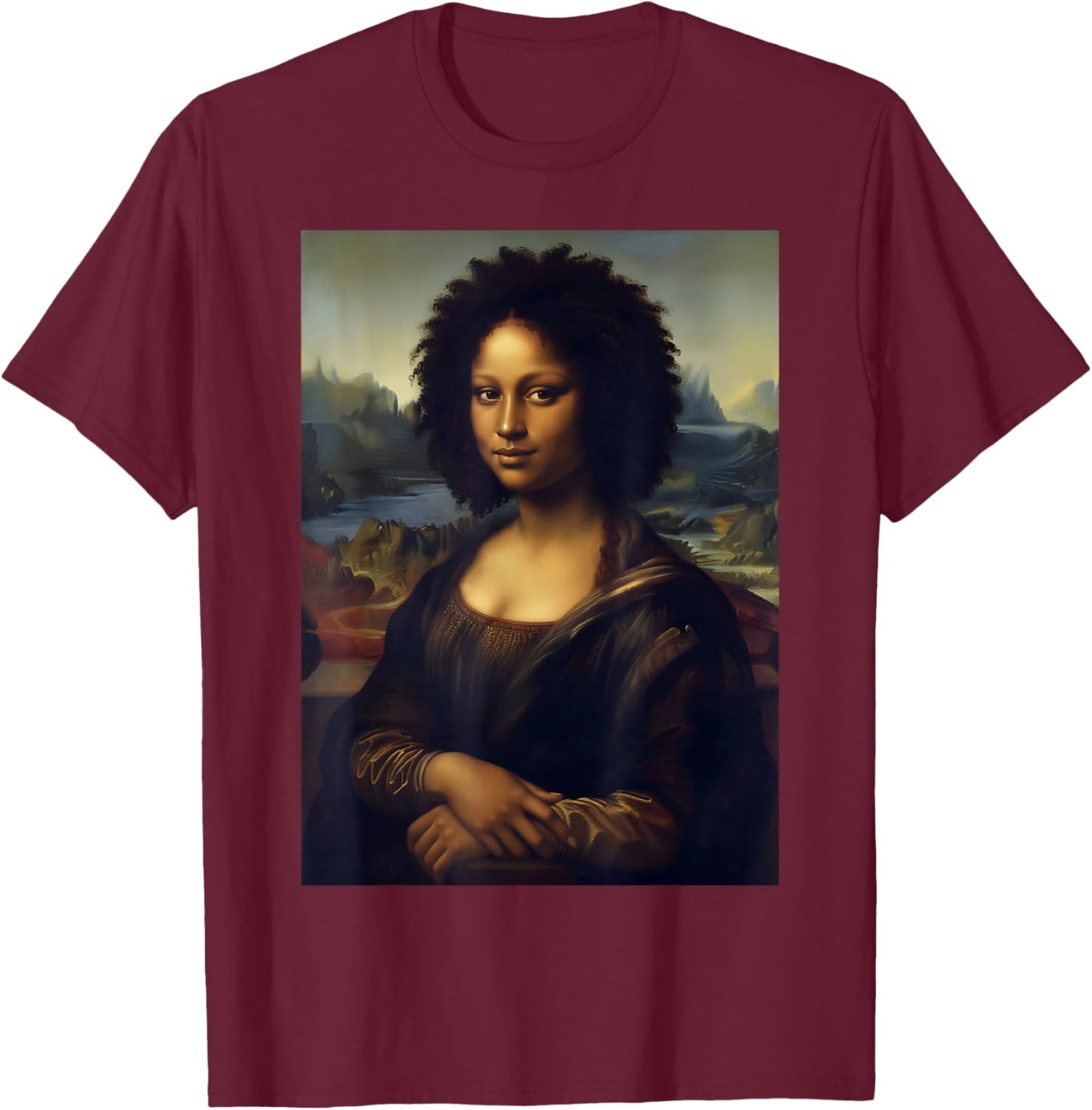 Black Mona Lisa African American Black History Month T-Shirt - T-Shirt | Maroon