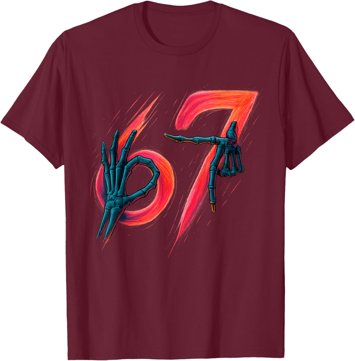 67 Meme Trendy Skeleton Halloween Funny Six Seven Gen Alpha T-Shirt - T-Shirt | Maroon