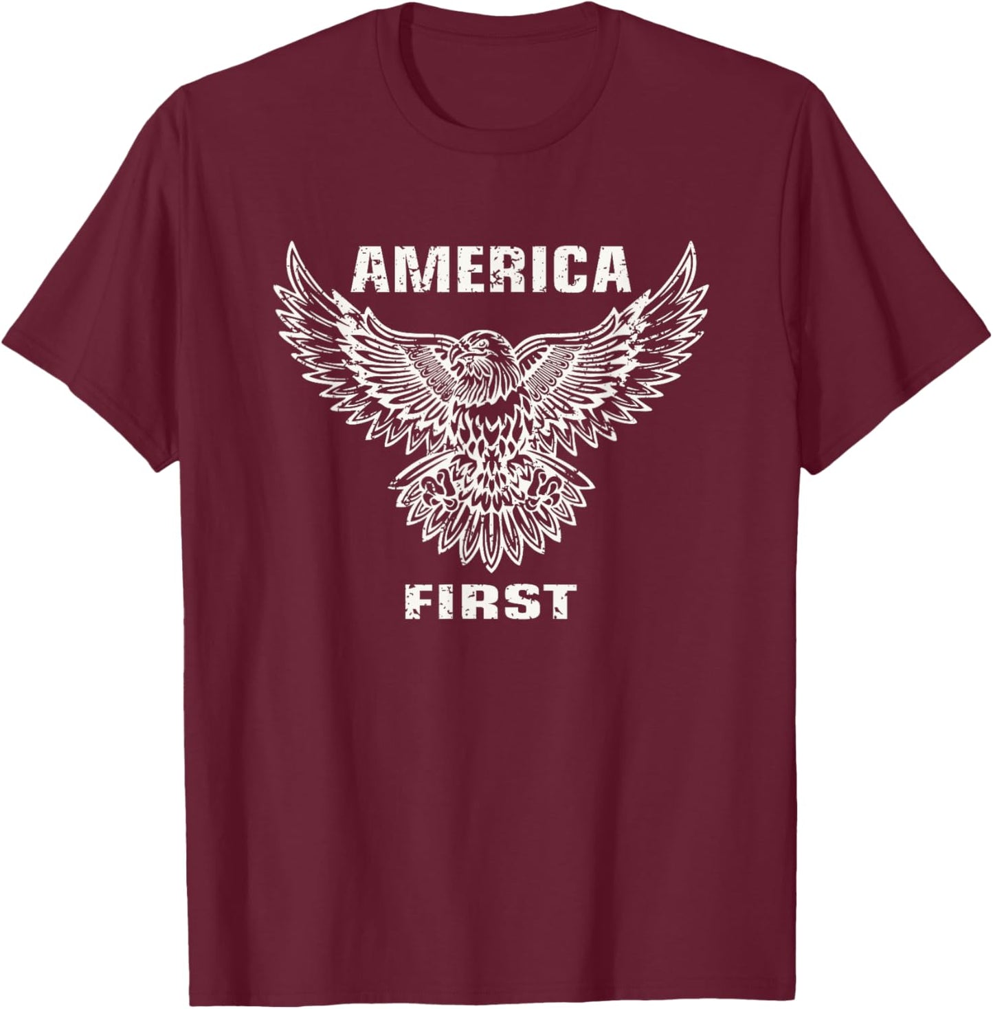 America First. Eagle, Patriotic T-Shirt - T-Shirt | Maroon