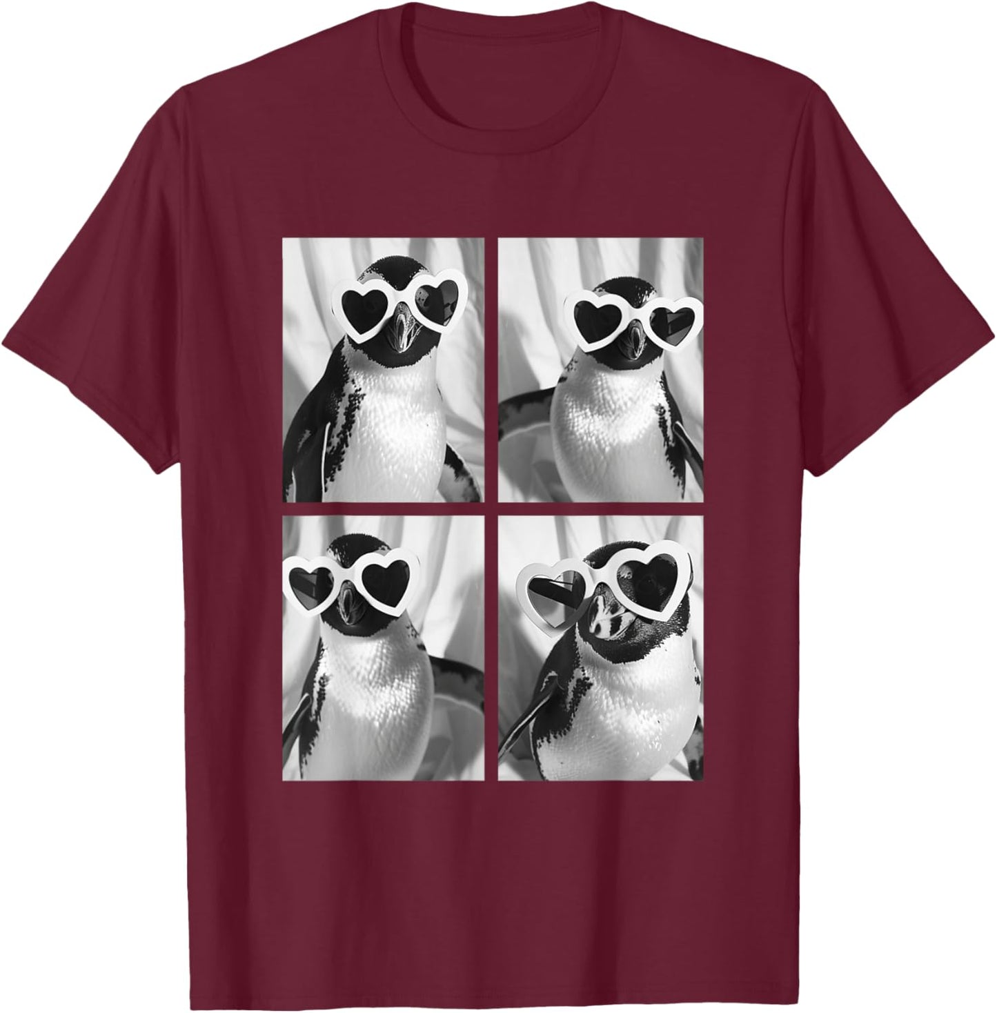 Cute Penguins with Hearts Sunglasses Funny Valentine's Day T-Shirt - T-Shirt | Maroon