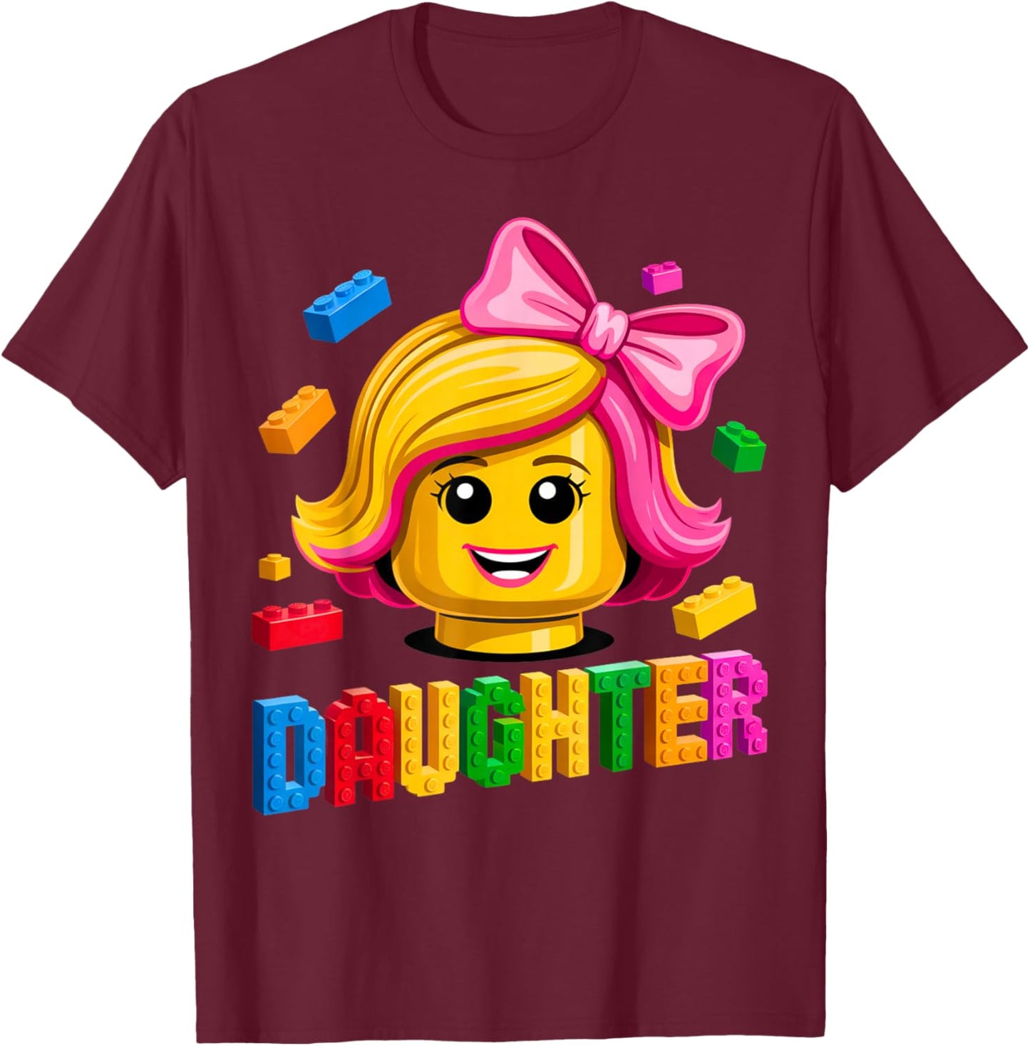 Family Daughter Master Builder Building Brick Blocks Kids T-Shirt - T-Shirt | Maroon