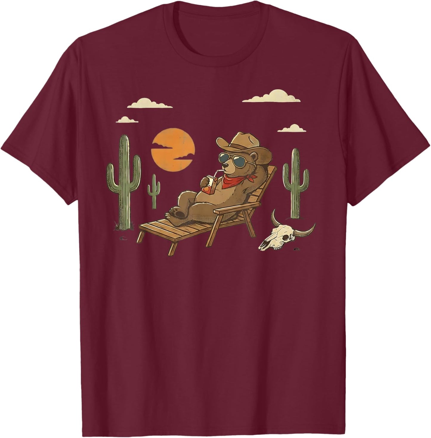 Funny Cowboy Bear Western Country Wild West Retro T-Shirt - T-Shirt | Maroon