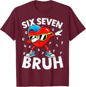 Heart Dabbing Valentines Day Six Seven Bruh 6 7 Meme Boys T-Shirt - T-Shirt | Maroon
