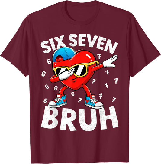 Heart Dabbing Valentines Day Six Seven Bruh 6 7 Meme Boys T-Shirt - T-Shirt | Maroon