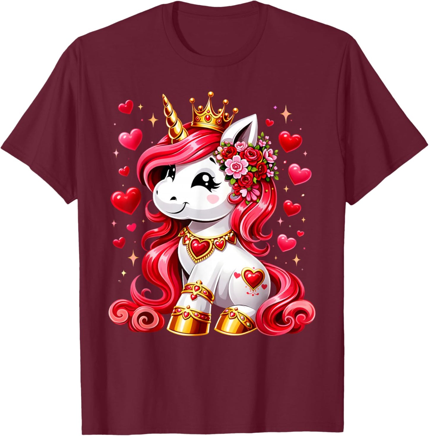 Cute Unicorn Heart Valentines Day Girls Kids Women Valentine T-Shirt - T-Shirt | Maroon