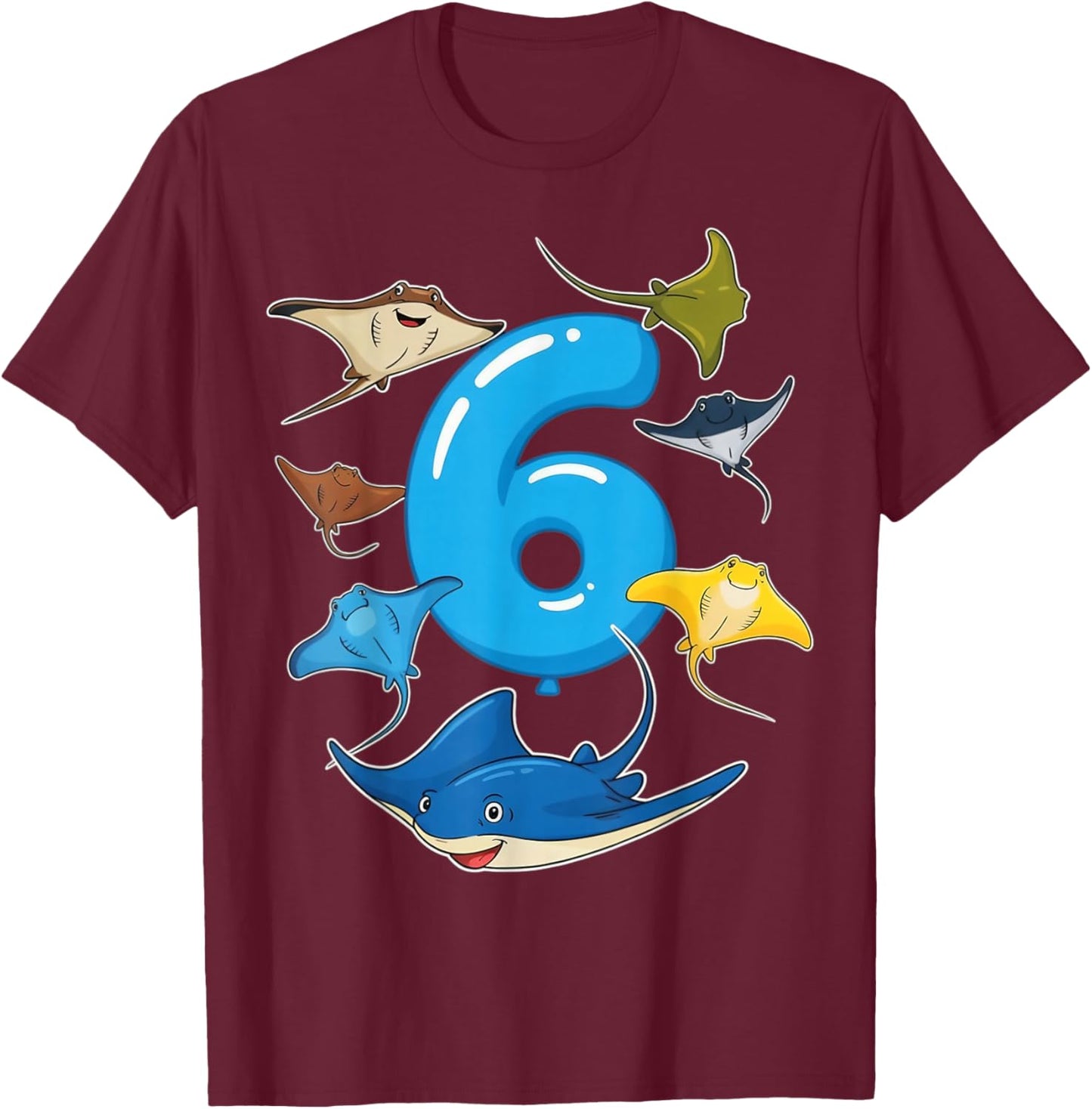 Stingray 6th Birthday Party 6 Years Old Birthday Stingray T-Shirt - T-Shirt | Maroon