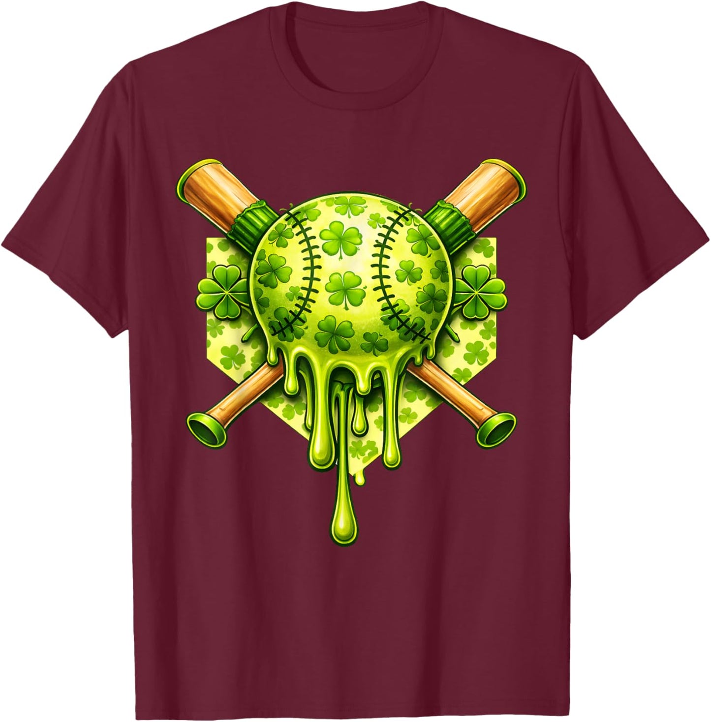 St Patricks Day Baseball Ice Cream Drip for Youth Boys Kids T-Shirt - T-Shirt | Maroon