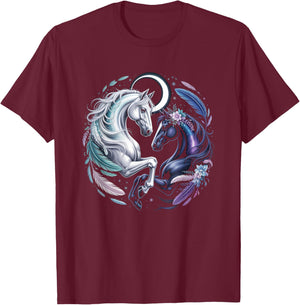 Celestial Horses Moonlight Harmony Fantasy Art T-Shirt - T-Shirt | Maroon