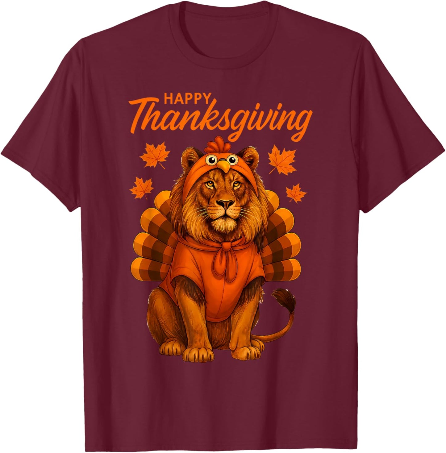 Happy Thanksgiving Lion Women Boys Girls Kids Outfit Gifts T-Shirt - T-Shirt | Maroon
