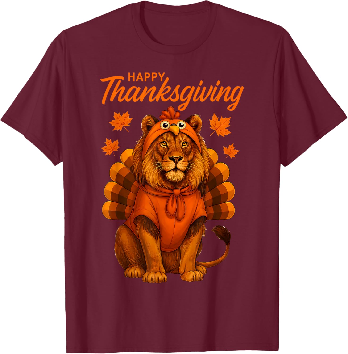 Happy Thanksgiving Lion Women Boys Girls Kids Outfit Gifts T-Shirt - T-Shirt | Maroon
