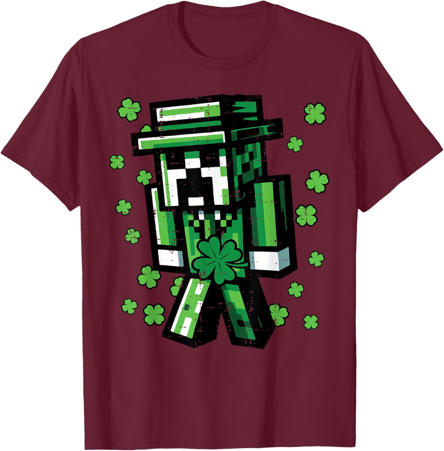St Patricks Day Pixel Gamer Saint Paddys Gaming Boys Kid Men T-Shirt - T-Shirt | Maroon