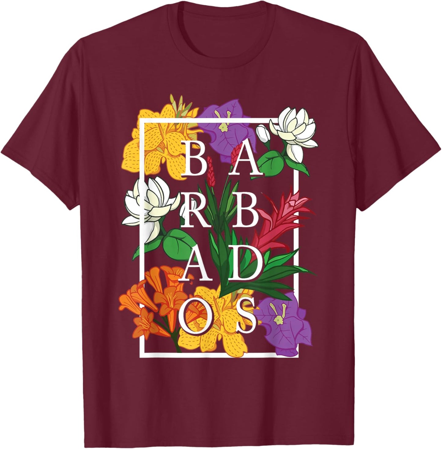 Barbados Bajan Wildflower Pride Floral T-Shirt - T-Shirt | Maroon