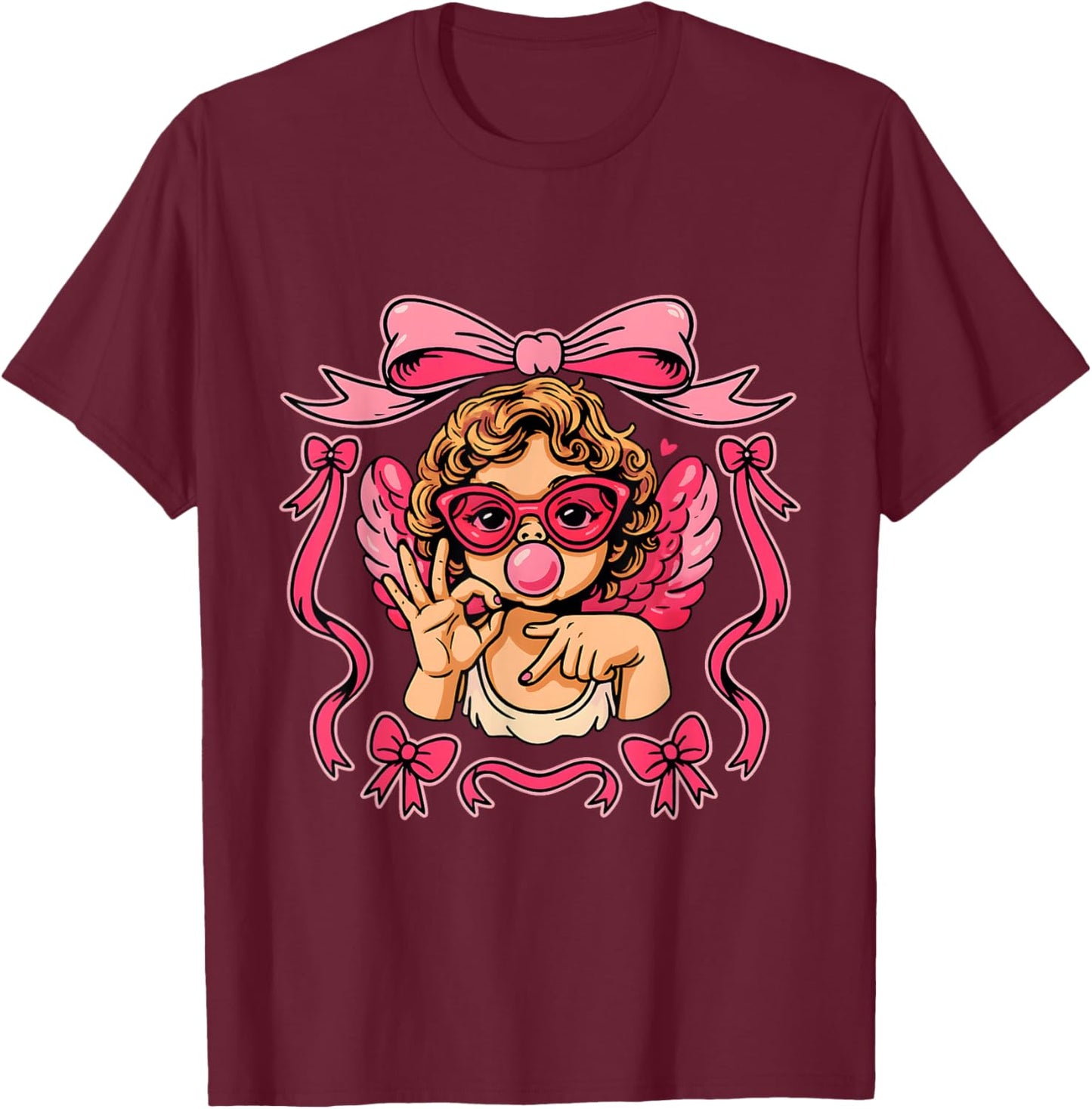 Retro 67 Cupid Angel Bubblegum Pink Aesthetic Valentine T-Shirt - T-Shirt | Maroon