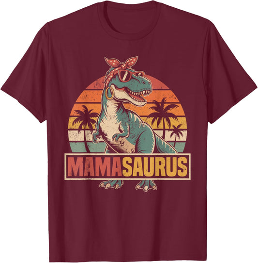Mamasaurus T Rex Dinosaur Family Matching Birthday Mom T-Shirt - T-Shirt | Maroon