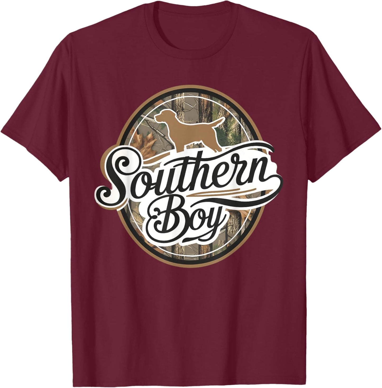 Southern Boy Camo Hunting Duck Dog Duck Hunting Black Lab T-Shirt - T-Shirt | Maroon